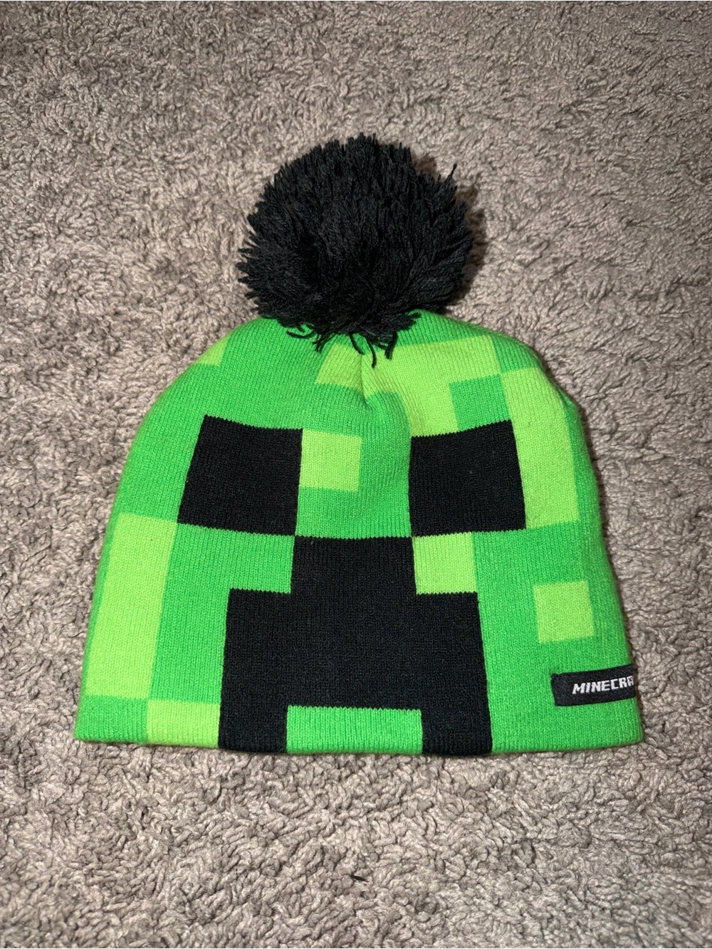 Minecraft Kids Green Creeper Pom Beanie